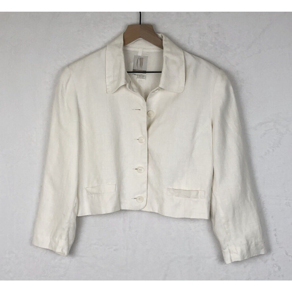 CW‎ CLIFFORD & WILLS Petites 100% Linen Jacket Sz 10P White Academia Office - Picture 1 of 15